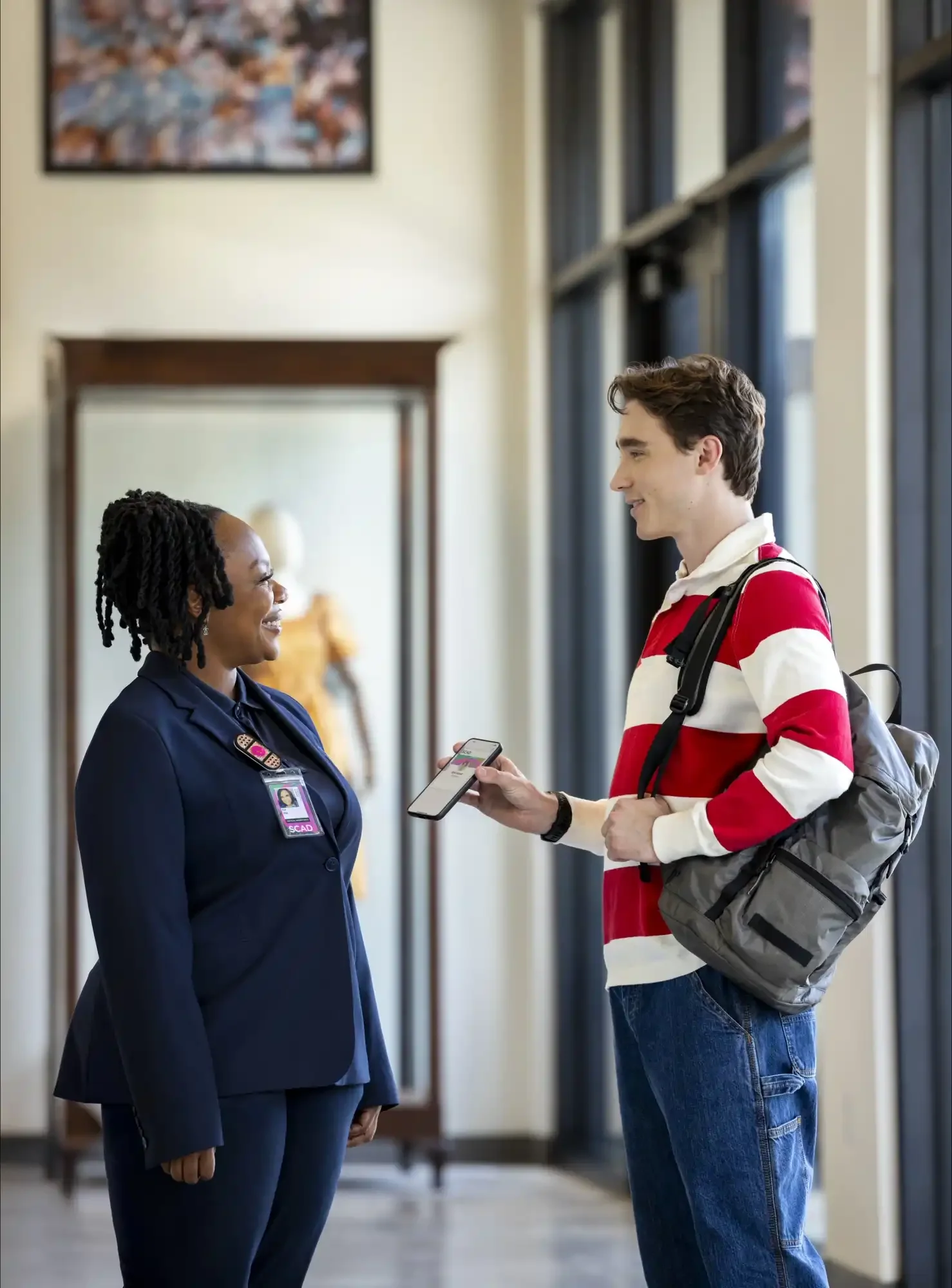 model speaking with public safety officer 